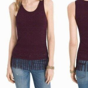 NWT White House Black Market Crochet Removable Fringe Burgundy Tank Top Size S